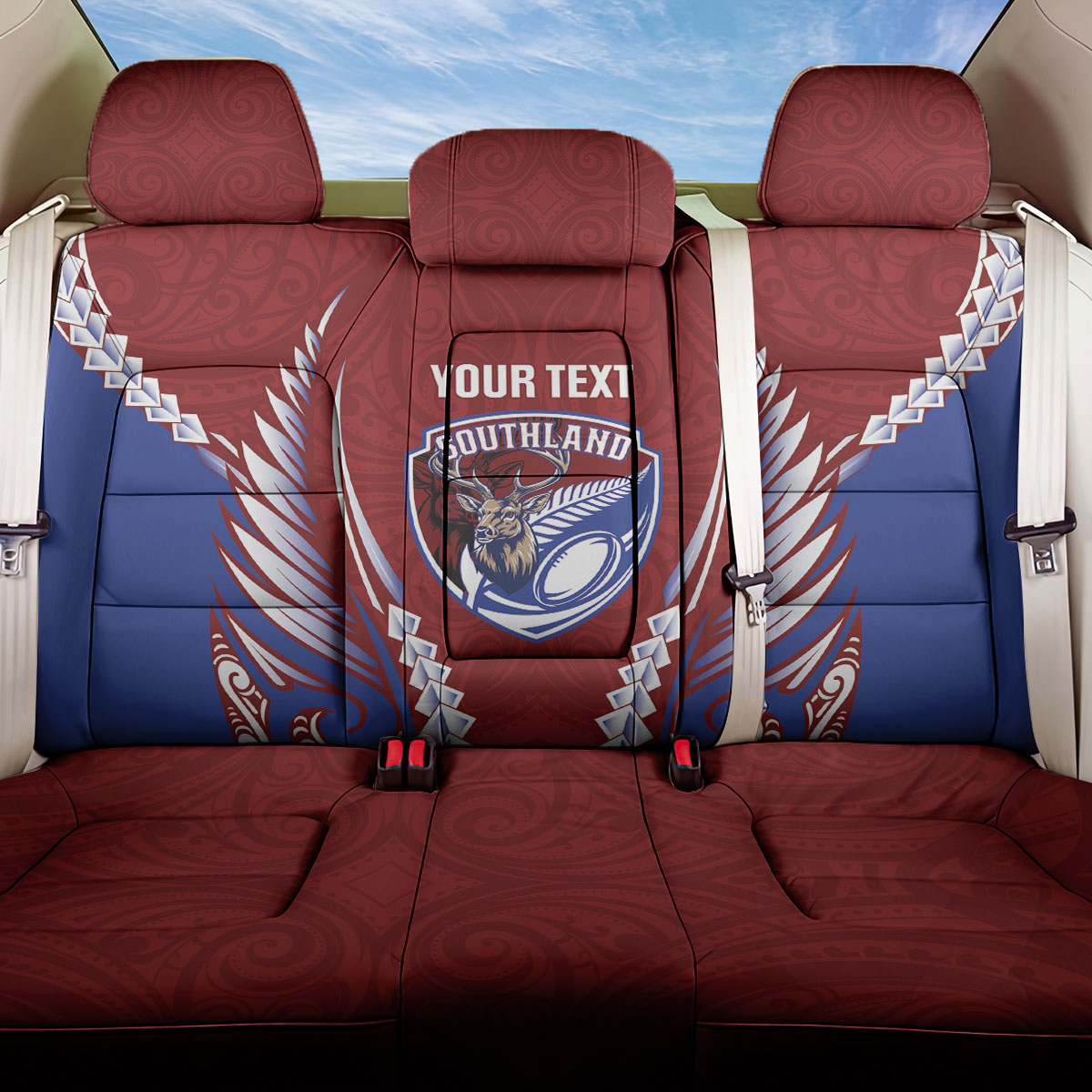 Southland 2026 Rugby Custom Back Car Seat Cover NZ Maori Silver Fern LT14 One Size Maroon - Polynesian Pride
