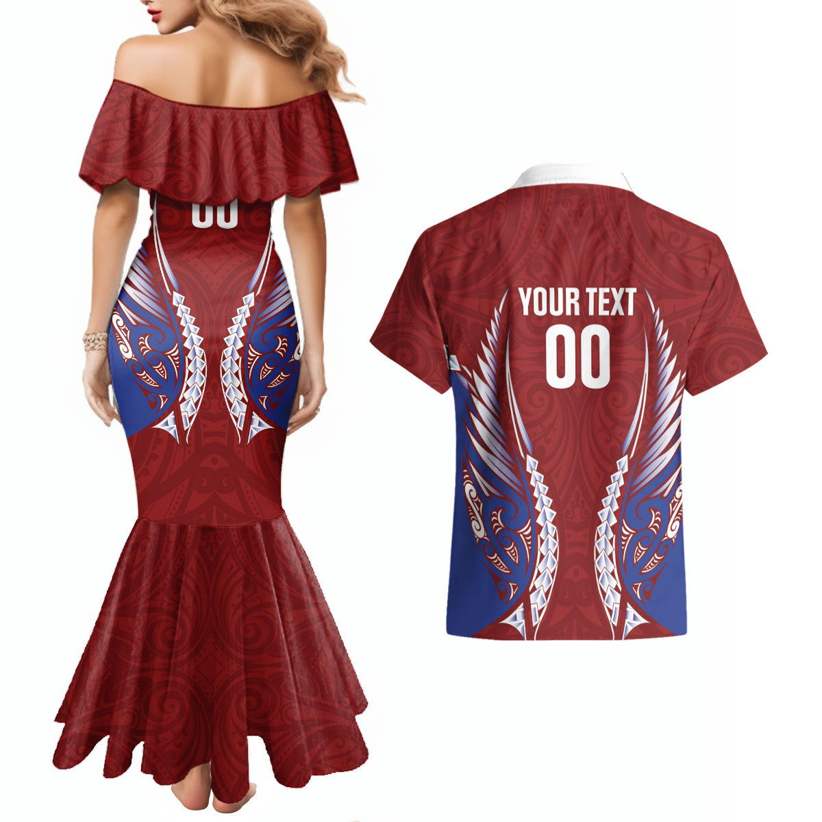 Southland 2026 Rugby Custom Couples Matching Mermaid Dress and Hawaiian Shirt NZ Maori Silver Fern LT14 - Polynesian Pride
