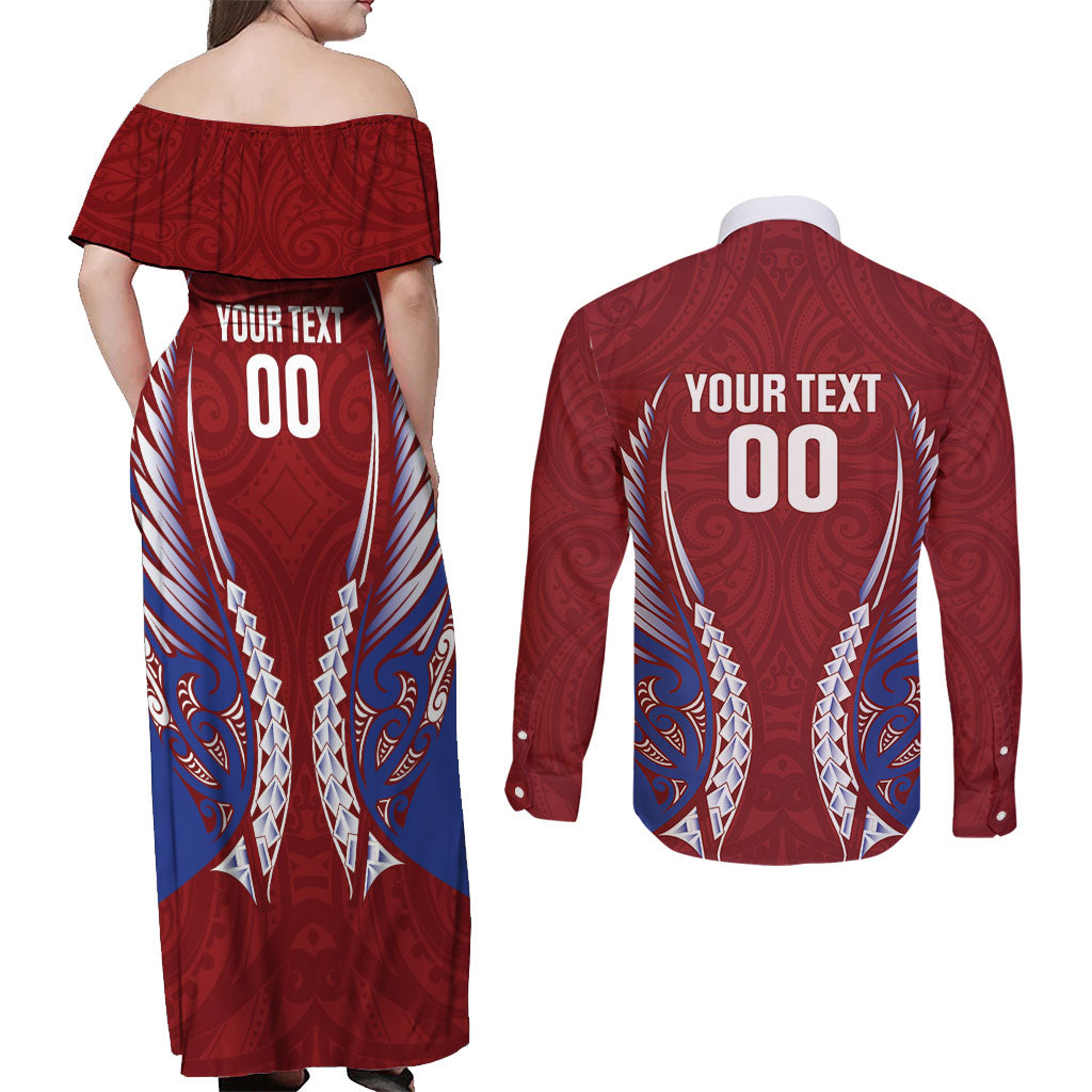 Southland 2026 Rugby Custom Couples Matching Off Shoulder Maxi Dress and Long Sleeve Button Shirt NZ Maori Silver Fern LT14 - Polynesian Pride