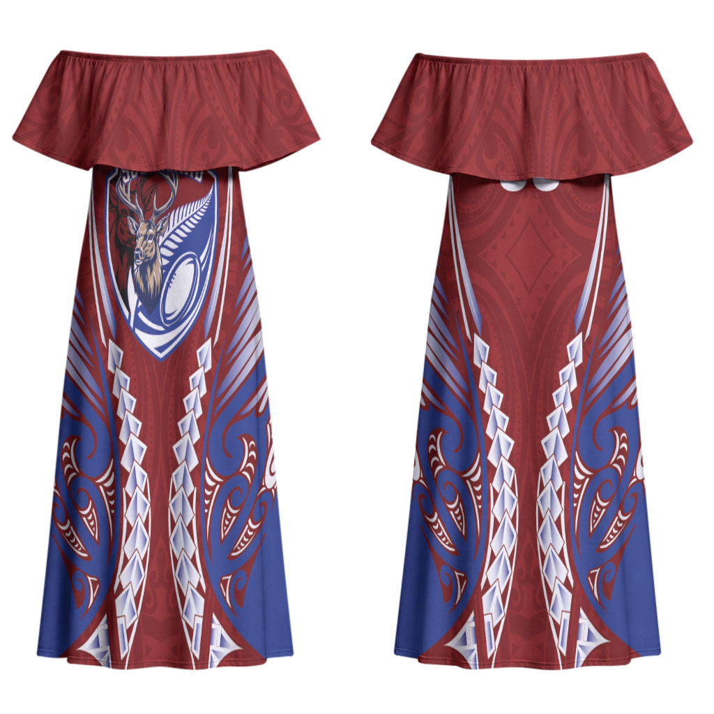 Southland 2026 Rugby Custom Couples Matching Off Shoulder Maxi Dress and Long Sleeve Button Shirt NZ Maori Silver Fern LT14 - Polynesian Pride