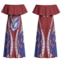 Southland 2026 Rugby Custom Couples Matching Off Shoulder Maxi Dress and Long Sleeve Button Shirt NZ Maori Silver Fern LT14 - Polynesian Pride