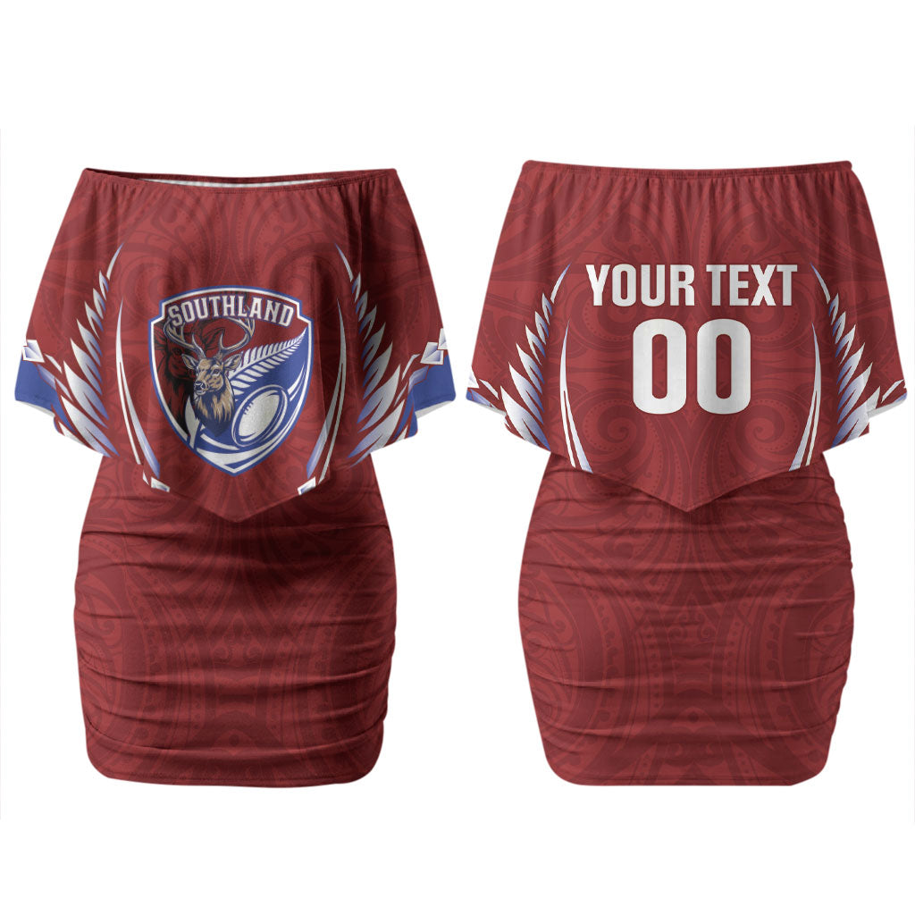 Southland 2026 Rugby Custom Couples Matching Off Shoulder Short Dress and Long Sleeve Button Shirt NZ Maori Silver Fern LT14 - Polynesian Pride