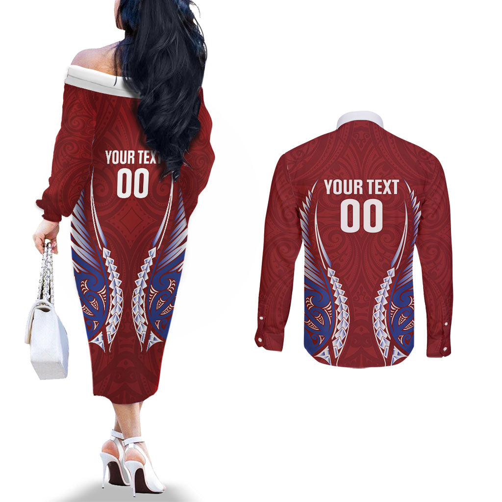 Southland 2026 Rugby Custom Couples Matching Off The Shoulder Long Sleeve Dress and Long Sleeve Button Shirt NZ Maori Silver Fern LT14 - Polynesian Pride