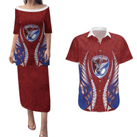 Southland 2026 Rugby Custom Couples Matching Puletasi and Hawaiian Shirt NZ Maori Silver Fern LT14 Maroon - Polynesian Pride