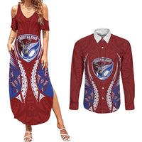 Southland 2026 Rugby Custom Couples Matching Summer Maxi Dress and Long Sleeve Button Shirt NZ Maori Silver Fern LT14 Maroon - Polynesian Pride