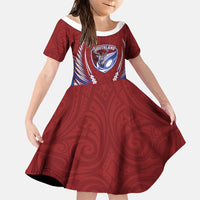 Southland 2026 Rugby Custom Family Matching Long Sleeve Bodycon Dress and Hawaiian Shirt NZ Maori Silver Fern LT14 Daughter's Dress Maroon - Polynesian Pride