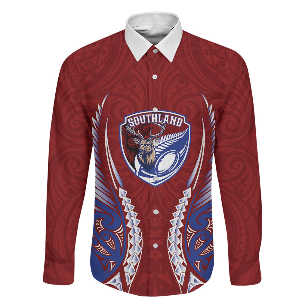 Southland 2026 Rugby Custom Family Matching Long Sleeve Bodycon Dress and Hawaiian Shirt NZ Maori Silver Fern LT14 Dad's Shirt - Long Sleeve Maroon - Polynesian Pride
