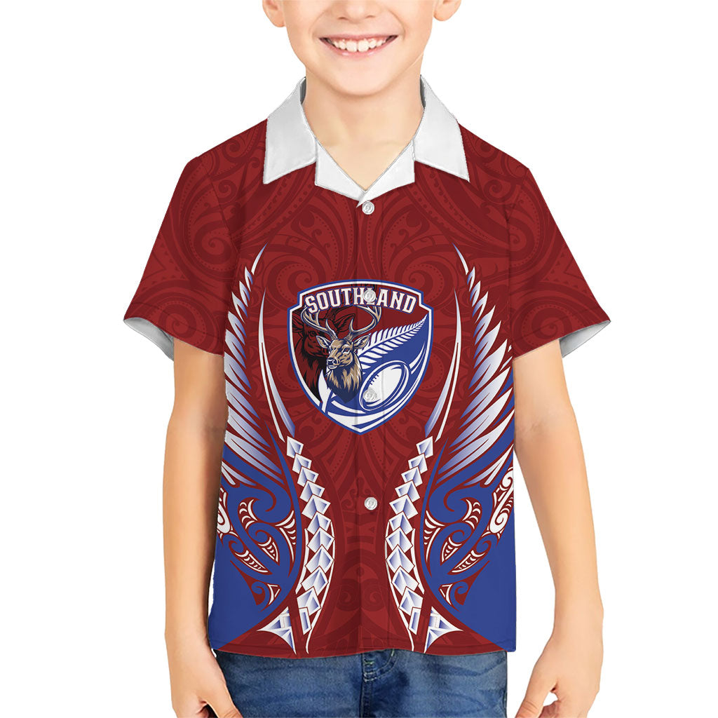 Southland 2026 Rugby Custom Family Matching Long Sleeve Bodycon Dress and Hawaiian Shirt NZ Maori Silver Fern LT14 Son's Shirt Maroon - Polynesian Pride