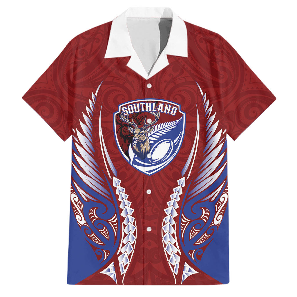 Southland 2026 Rugby Custom Family Matching Off Shoulder Maxi Dress and Hawaiian Shirt NZ Maori Silver Fern LT14 Dad's Shirt - Short Sleeve Maroon - Polynesian Pride