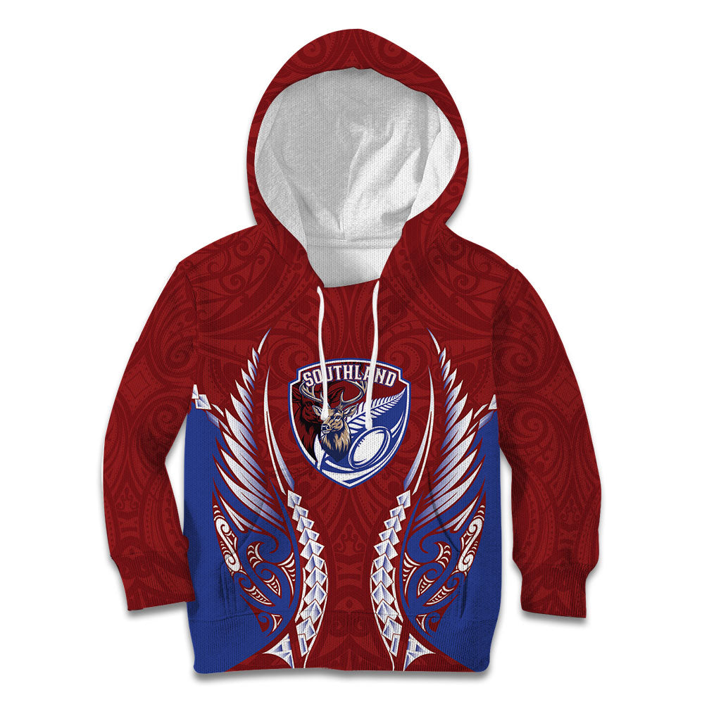 Southland 2026 Rugby Custom Kid Hoodie NZ Maori Silver Fern LT14 Hoodie Maroon - Polynesian Pride