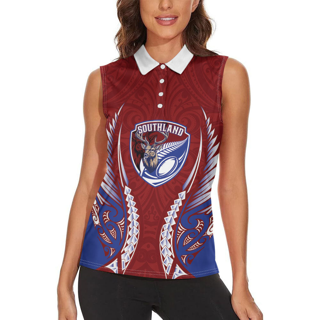 Southland 2026 Rugby Custom Women Sleeveless Polo Shirt NZ Maori Silver Fern LT14 - Polynesian Pride