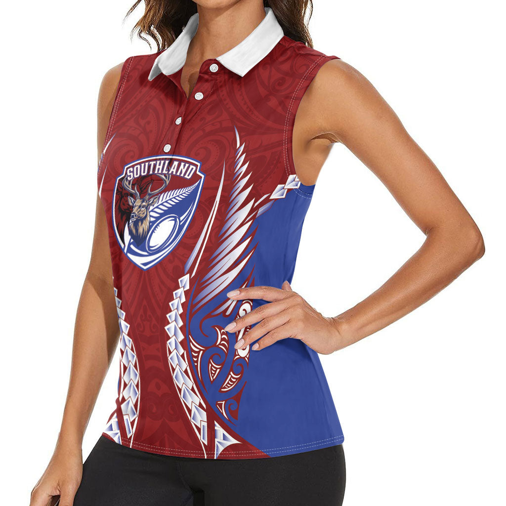 Southland 2026 Rugby Custom Women Sleeveless Polo Shirt NZ Maori Silver Fern LT14 - Polynesian Pride