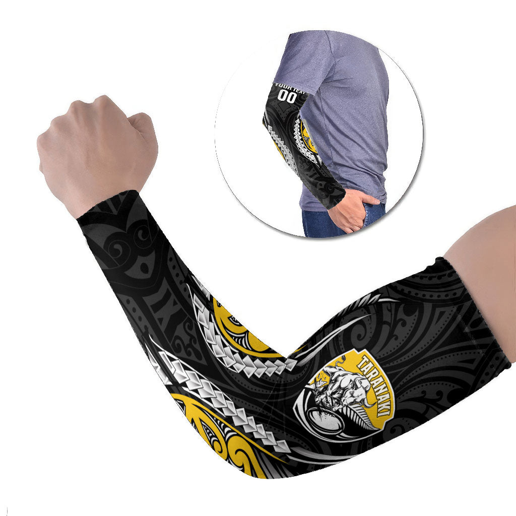 Taranaki 2026 Rugby Custom Arm Sleeves NZ Maori Silver Fern LT14 Set of 2 Black - Polynesian Pride