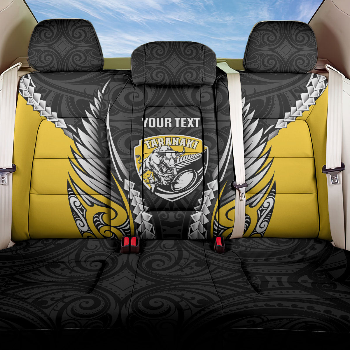 Taranaki 2026 Rugby Custom Back Car Seat Cover NZ Maori Silver Fern LT14 One Size Black - Polynesian Pride