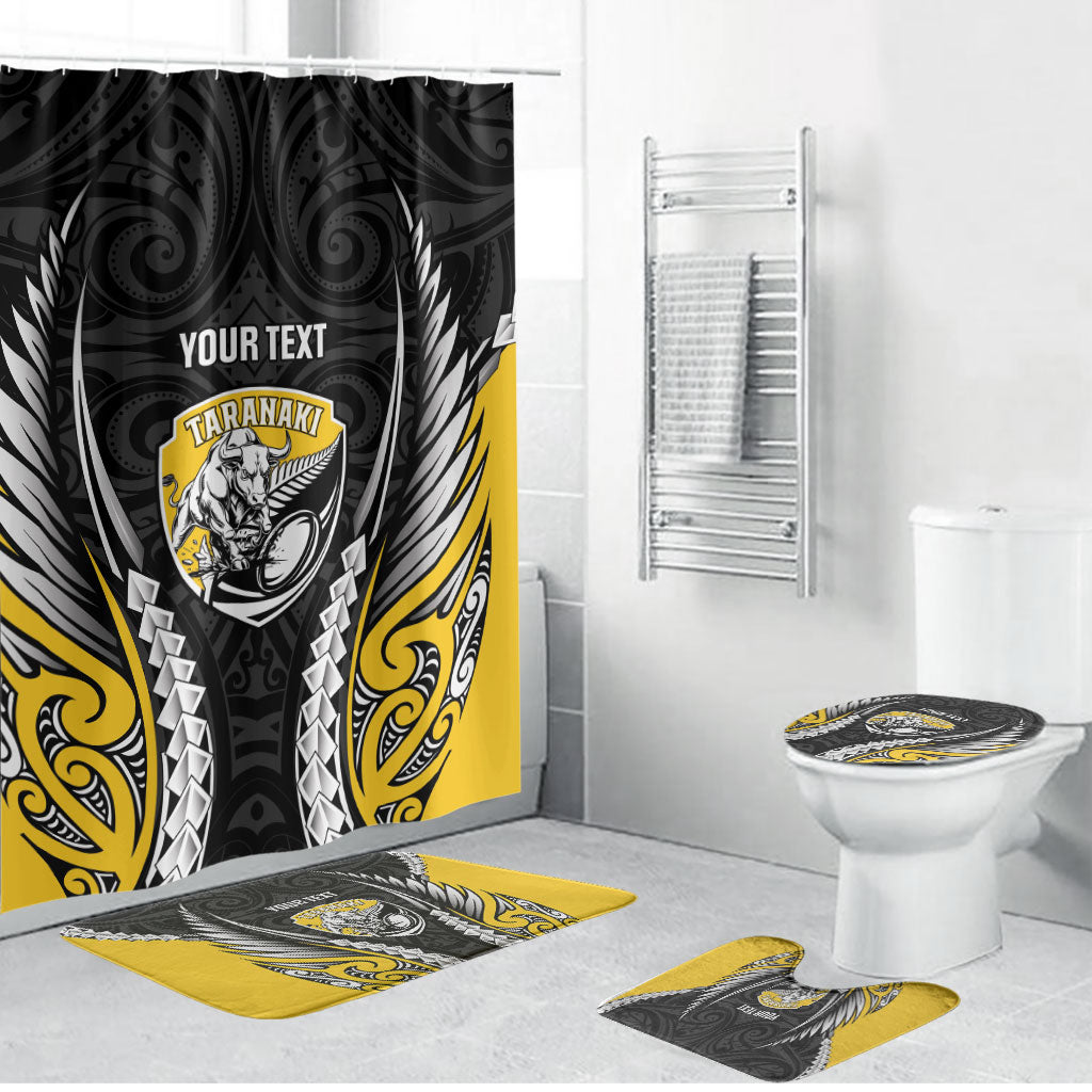 Taranaki 2026 Rugby Custom Bathroom Set NZ Maori Silver Fern LT14 Bathroom Set (4 pcs) Black - Polynesian Pride