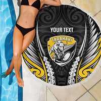 Taranaki 2026 Rugby Custom Beach Blanket NZ Maori Silver Fern