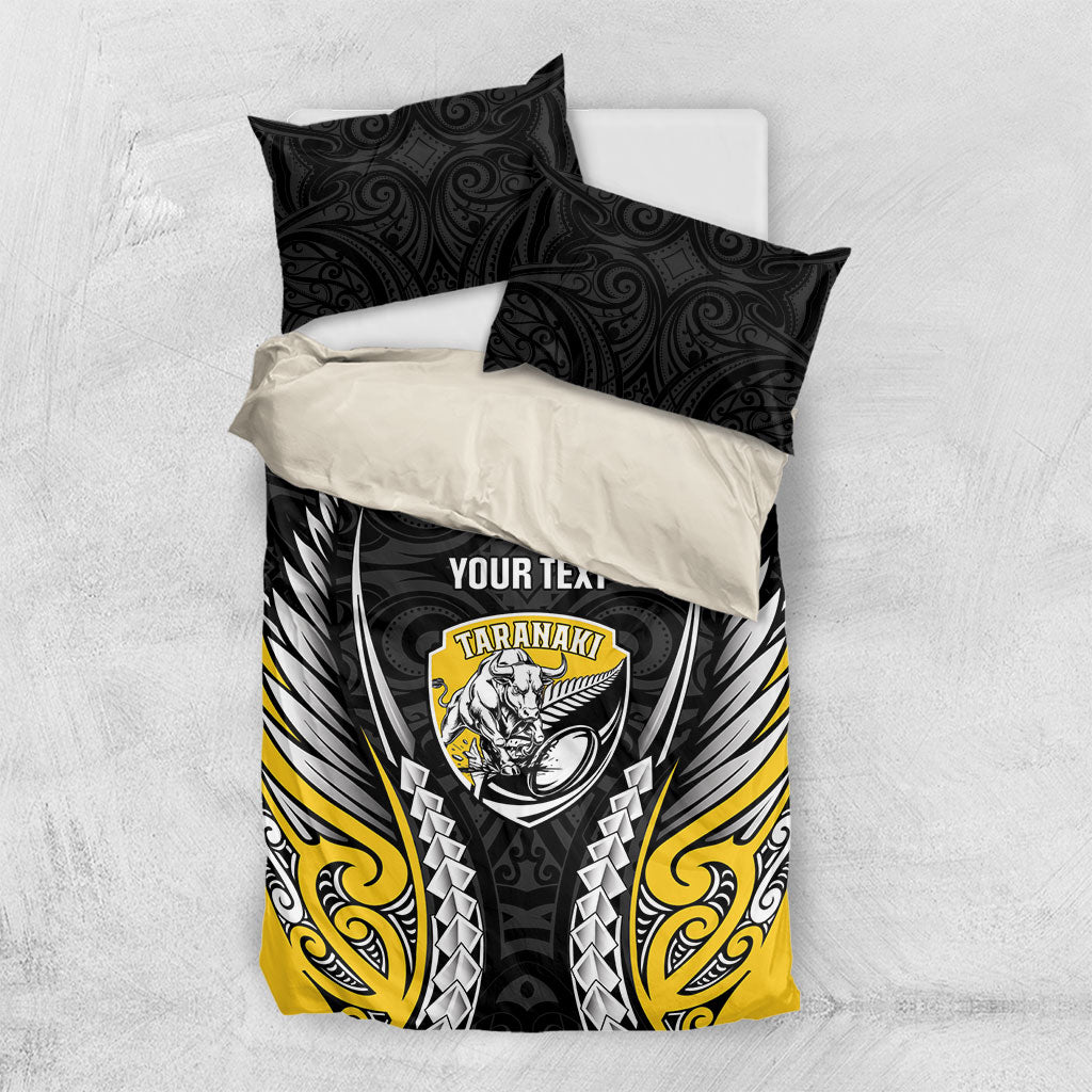 Taranaki 2026 Rugby Custom Bedding Set NZ Maori Silver Fern LT14 US Twin 172cm x 218cm Black - Polynesian Pride