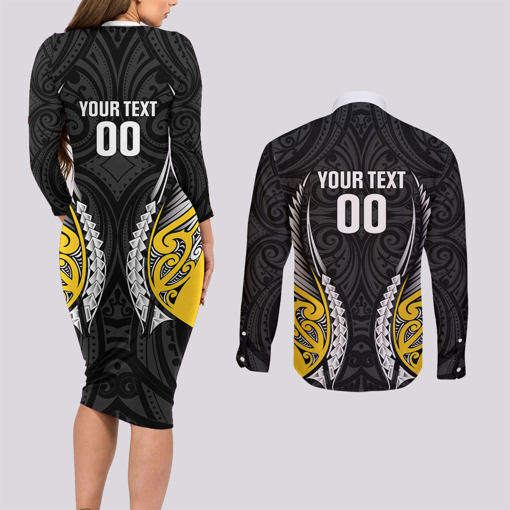 Taranaki 2026 Rugby Custom Couples Matching Long Sleeve Bodycon Dress and Long Sleeve Button Shirt NZ Maori Silver Fern LT14 - Polynesian Pride