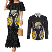 Taranaki 2026 Rugby Custom Couples Matching Mermaid Dress and Long Sleeve Button Shirt NZ Maori Silver Fern LT14 Black - Polynesian Pride