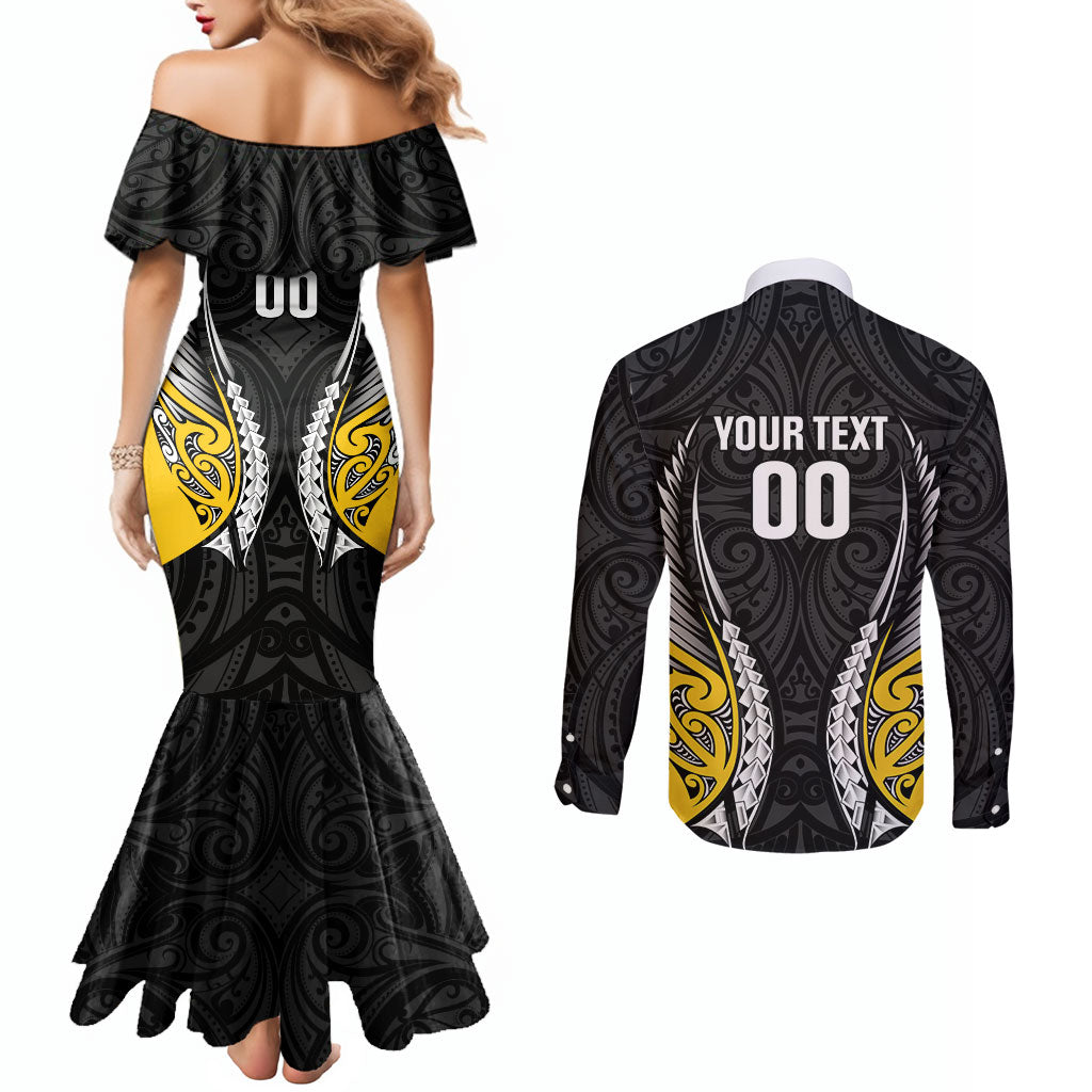 Taranaki 2026 Rugby Custom Couples Matching Mermaid Dress and Long Sleeve Button Shirt NZ Maori Silver Fern LT14 - Polynesian Pride