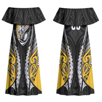 Taranaki 2026 Rugby Custom Couples Matching Off Shoulder Maxi Dress and Long Sleeve Button Shirt NZ Maori Silver Fern LT14 - Polynesian Pride