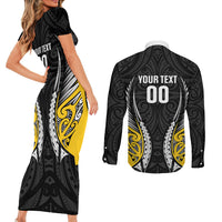 Taranaki 2026 Rugby Custom Couples Matching Short Sleeve Bodycon Dress and Long Sleeve Button Shirt NZ Maori Silver Fern LT14 - Polynesian Pride