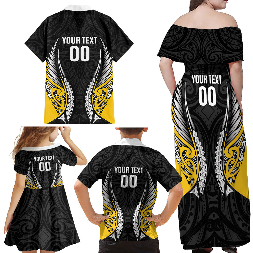Taranaki 2026 Rugby Custom Family Matching Off Shoulder Maxi Dress and Hawaiian Shirt NZ Maori Silver Fern LT14 - Polynesian Pride