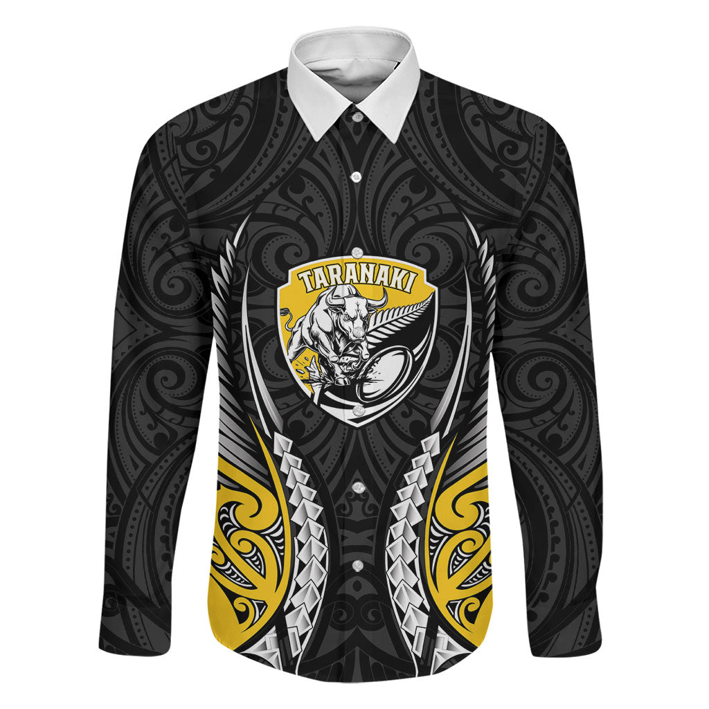 Taranaki 2026 Rugby Custom Family Matching Off Shoulder Maxi Dress and Hawaiian Shirt NZ Maori Silver Fern LT14 Dad's Shirt - Long Sleeve Black - Polynesian Pride