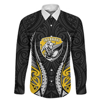 Taranaki 2026 Rugby Custom Family Matching Off Shoulder Maxi Dress and Hawaiian Shirt NZ Maori Silver Fern LT14 Dad's Shirt - Long Sleeve Black - Polynesian Pride