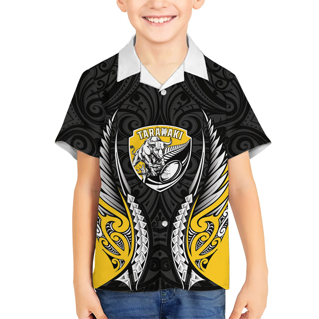 Taranaki 2026 Rugby Custom Kid Hawaiian Shirt NZ Maori Silver Fern LT14 Kid Black - Polynesian Pride
