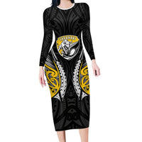Taranaki 2026 Rugby Custom Long Sleeve Bodycon Dress NZ Maori Silver Fern