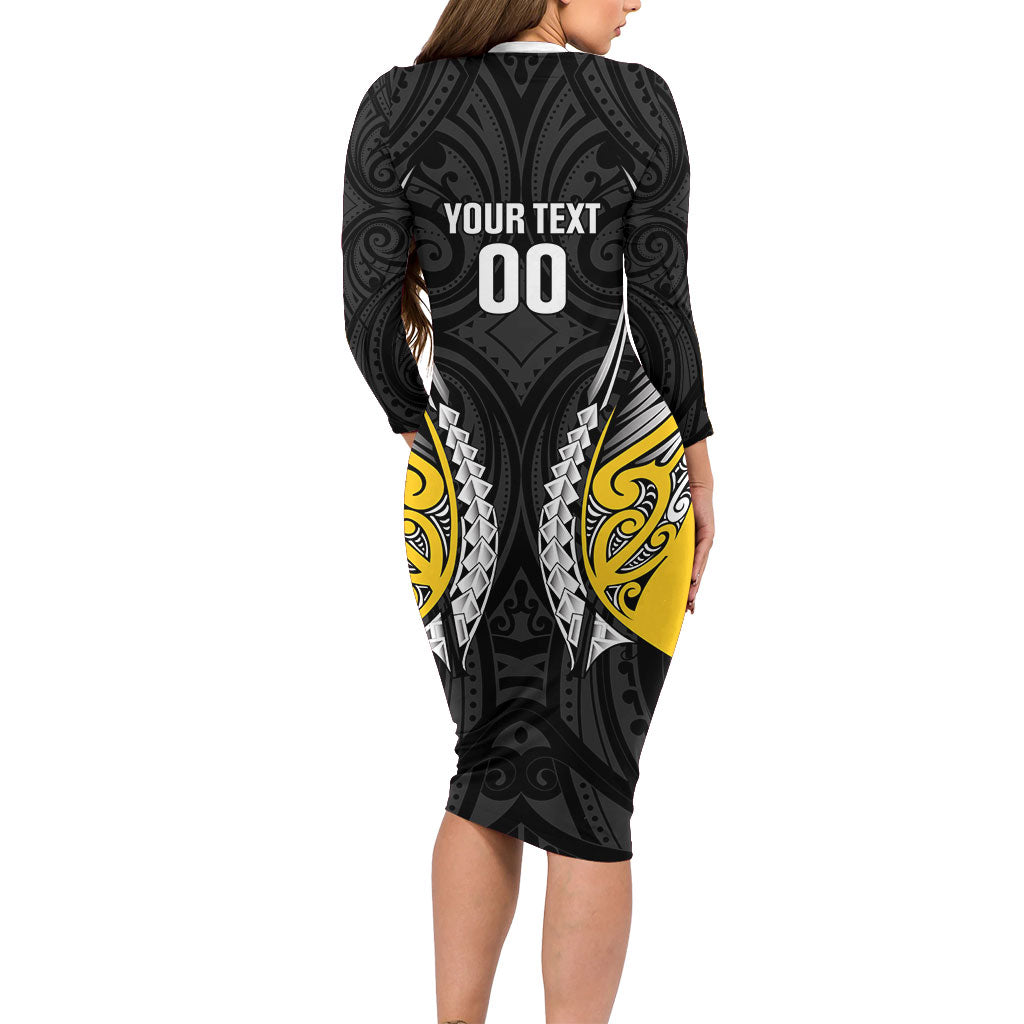 Taranaki 2026 Rugby Custom Long Sleeve Bodycon Dress NZ Maori Silver Fern