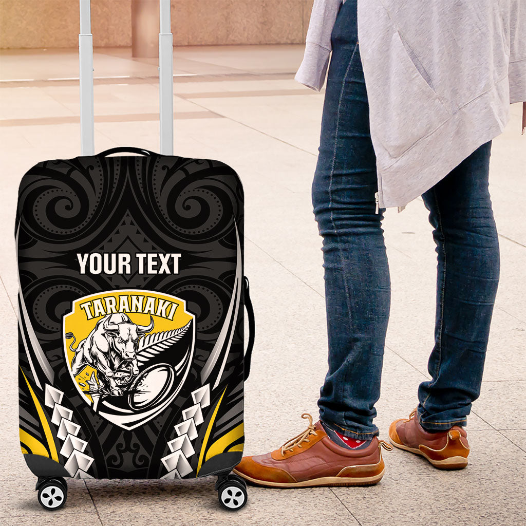 Taranaki 2026 Rugby Custom Luggage Cover NZ Maori Silver Fern LT14 Black - Polynesian Pride
