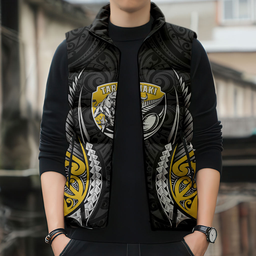 Taranaki 2026 Rugby Custom Sleeveless Puffer Jacket NZ Maori Silver Fern