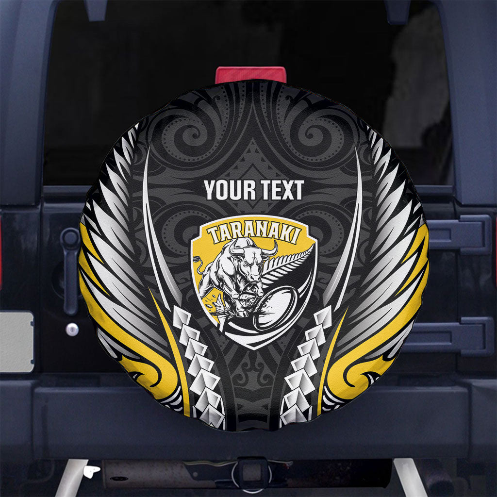 Taranaki 2026 Rugby Custom Spare Tire Cover NZ Maori Silver Fern LT14 No hole Black - Polynesian Pride
