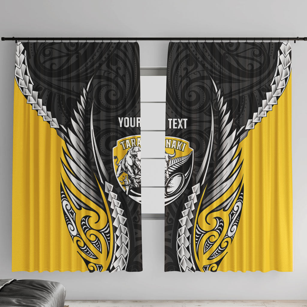 Taranaki 2026 Rugby Custom Window Curtain NZ Maori Silver Fern LT14 With Hooks Black - Polynesian Pride