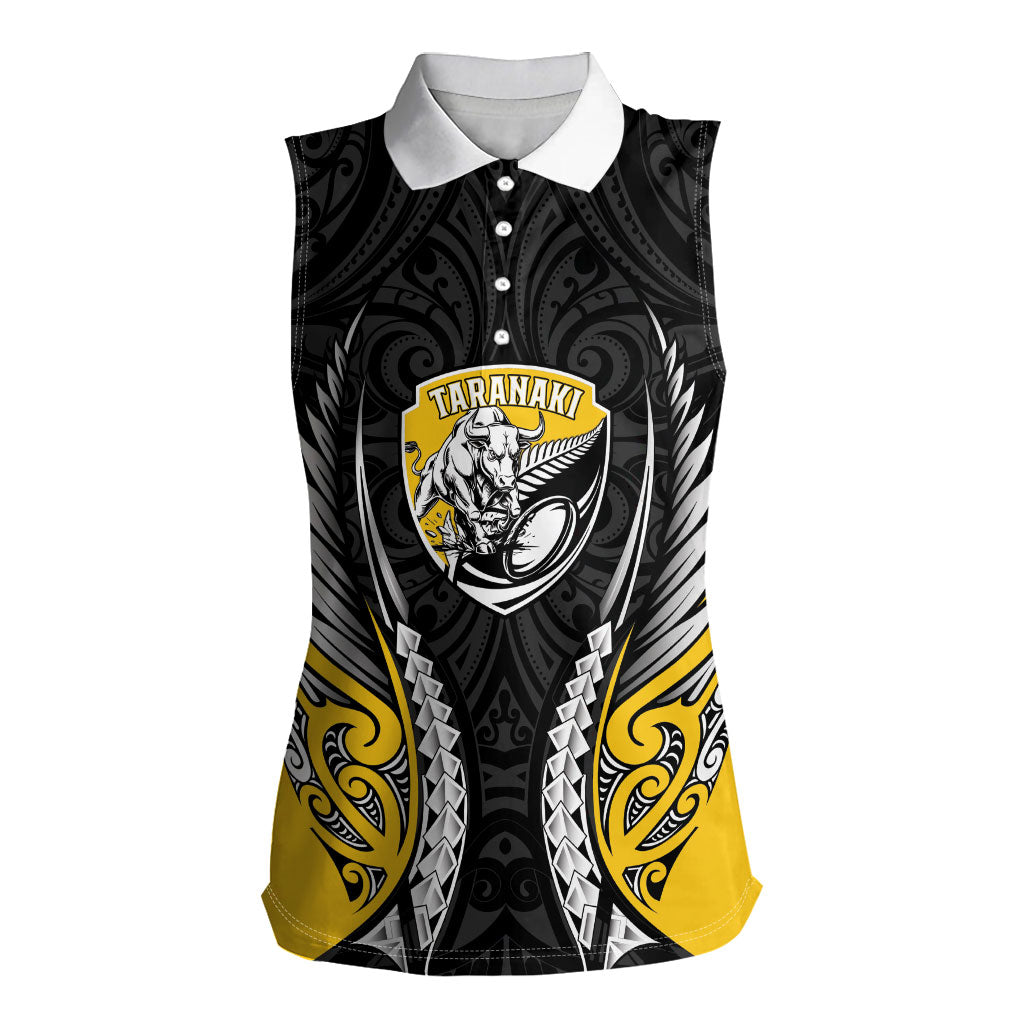 Taranaki 2026 Rugby Custom Women Sleeveless Polo Shirt NZ Maori Silver Fern LT14 Female Black - Polynesian Pride