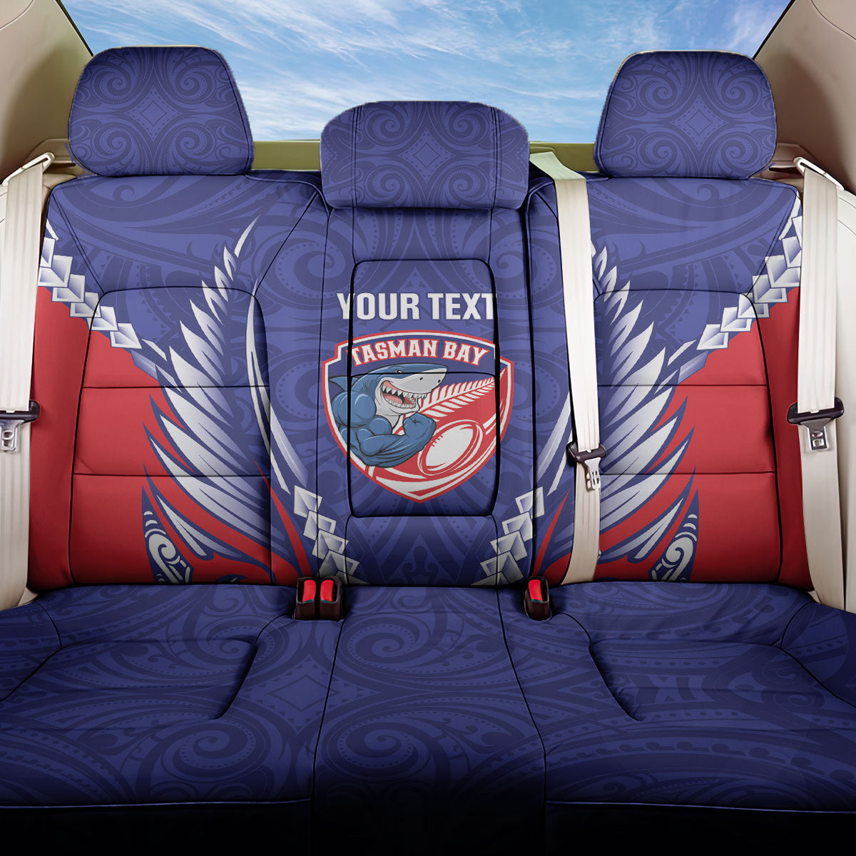 Tasman Bay 2026 Rugby Custom Back Car Seat Cover NZ Maori Silver Fern LT14 One Size Blue - Polynesian Pride