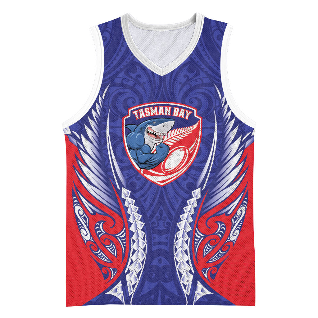 Tasman Bay 2026 Rugby Custom Basketball Jersey NZ Maori Silver Fern LT14 Unisex Blue - Polynesian Pride