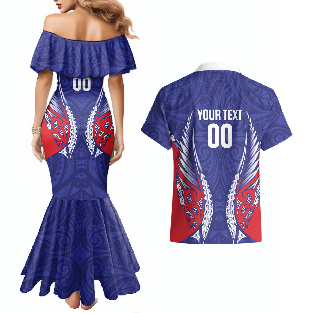 Tasman Bay 2026 Rugby Custom Couples Matching Mermaid Dress and Hawaiian Shirt NZ Maori Silver Fern LT14 - Polynesian Pride
