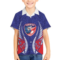 Tasman Bay 2026 Rugby Custom Family Matching Puletasi and Hawaiian Shirt NZ Maori Silver Fern LT14 Son's Shirt Blue - Polynesian Pride