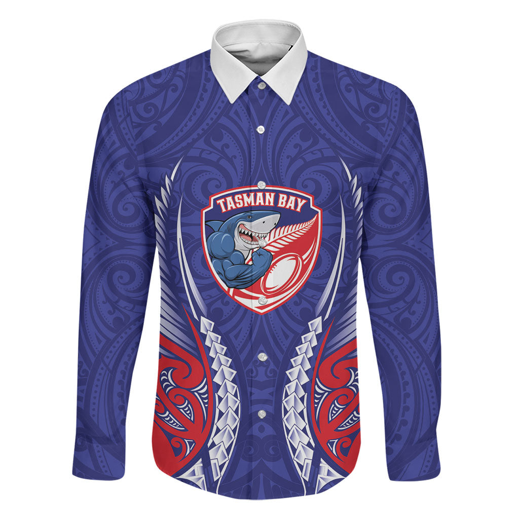 Tasman Bay 2026 Rugby Custom Family Matching Short Sleeve Bodycon Dress and Hawaiian Shirt NZ Maori Silver Fern LT14 Dad's Shirt - Long Sleeve Blue - Polynesian Pride