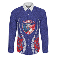 Tasman Bay 2026 Rugby Custom Family Matching Tank Maxi Dress and Hawaiian Shirt NZ Maori Silver Fern LT14 Dad's Shirt - Long Sleeve Blue - Polynesian Pride