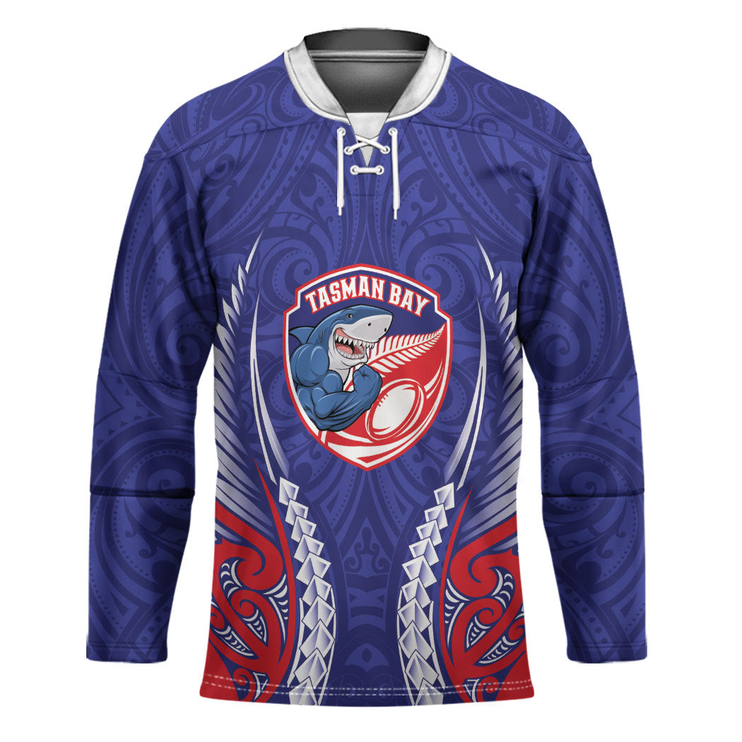 Tasman Bay 2026 Rugby Custom Hockey Jersey NZ Maori Silver Fern LT14 Unisex Blue - Polynesian Pride