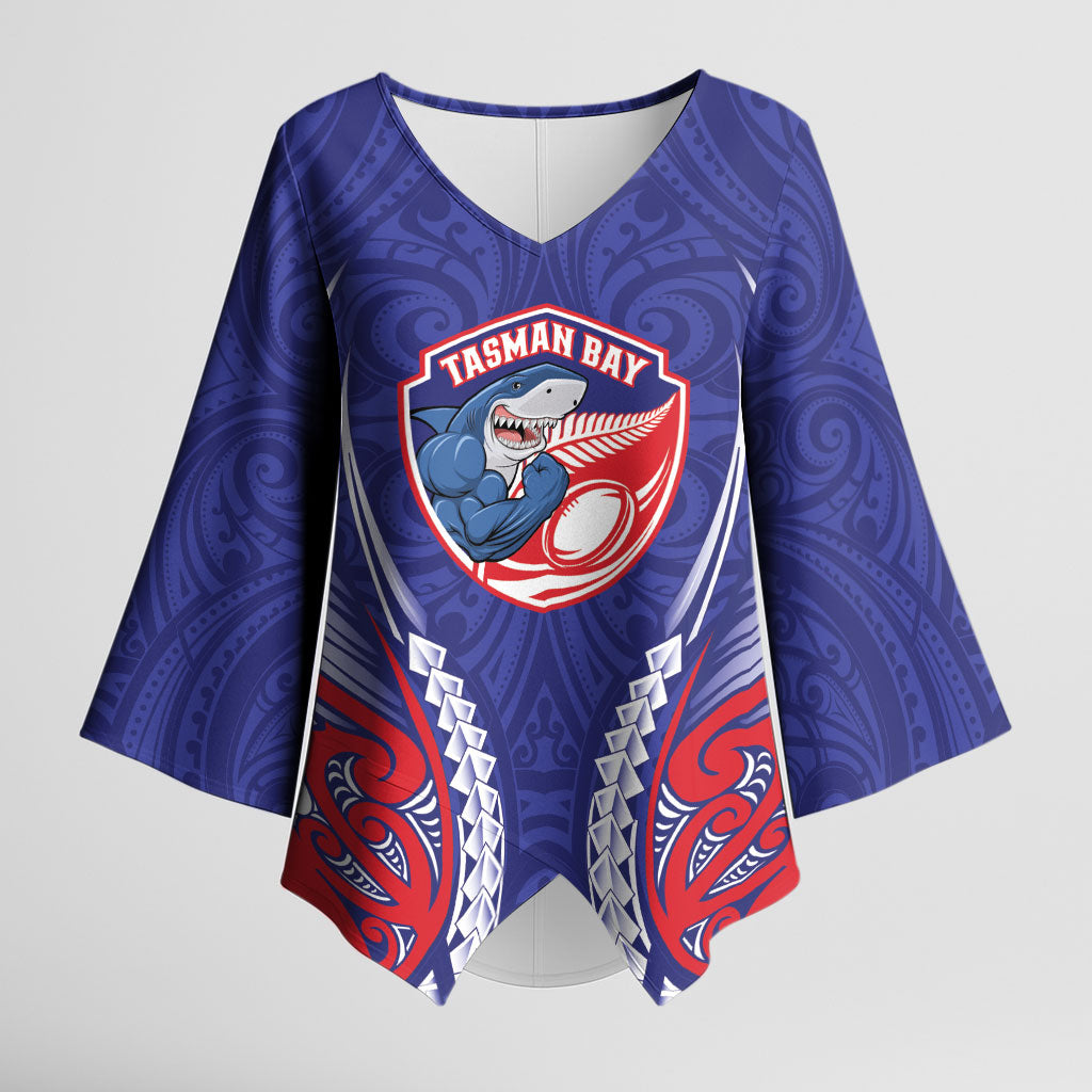 Tasman Bay 2026 Rugby Custom Kimono Sleeve Blouse NZ Maori Silver Fern