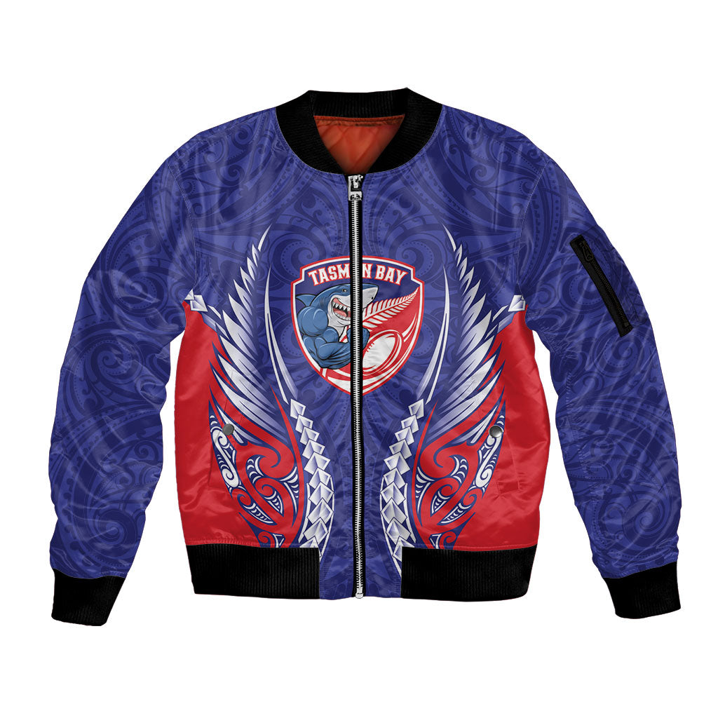 Tasman Bay 2026 Rugby Custom Sleeve Zip Bomber Jacket NZ Maori Silver Fern