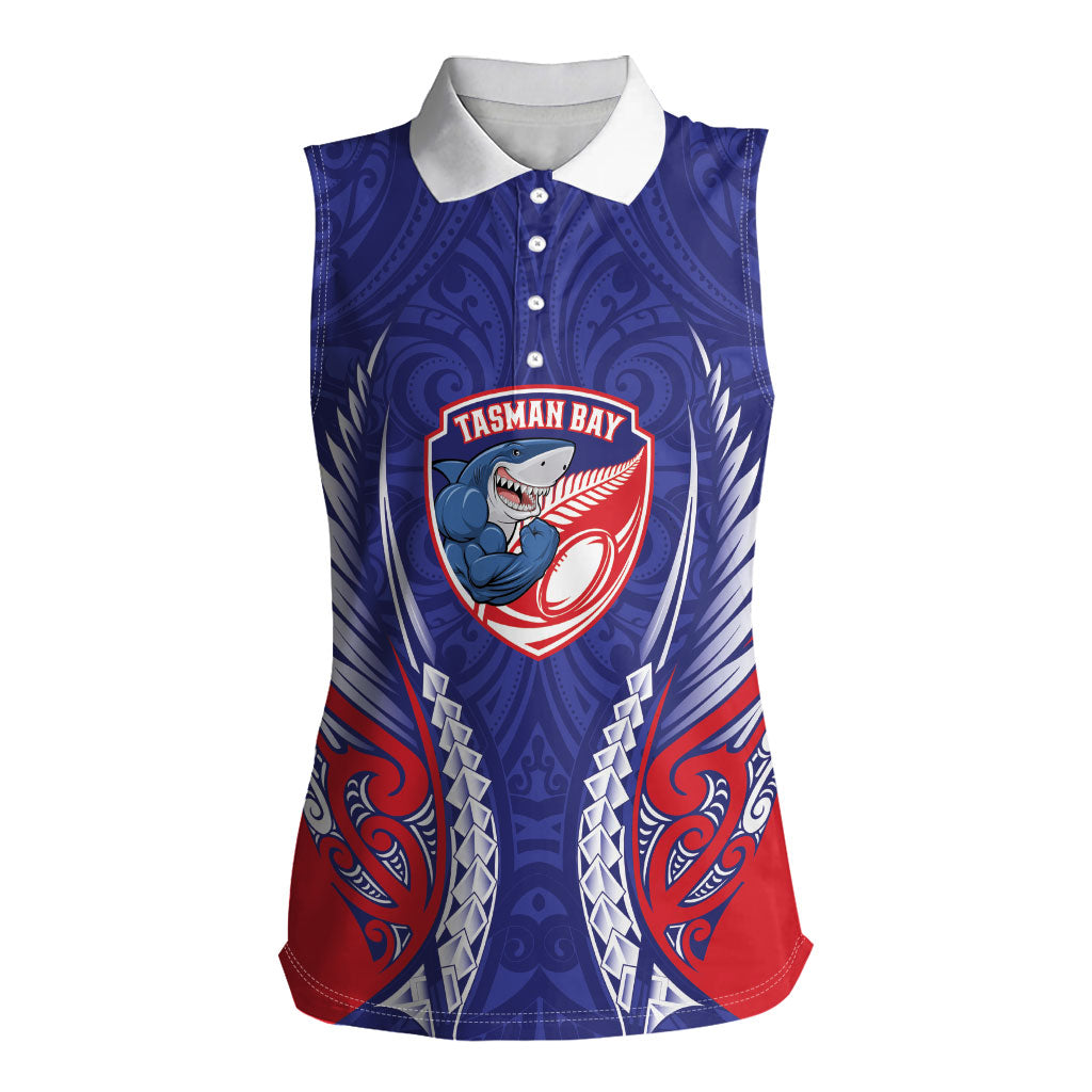 Tasman Bay 2026 Rugby Custom Women Sleeveless Polo Shirt NZ Maori Silver Fern LT14 Female Blue - Polynesian Pride