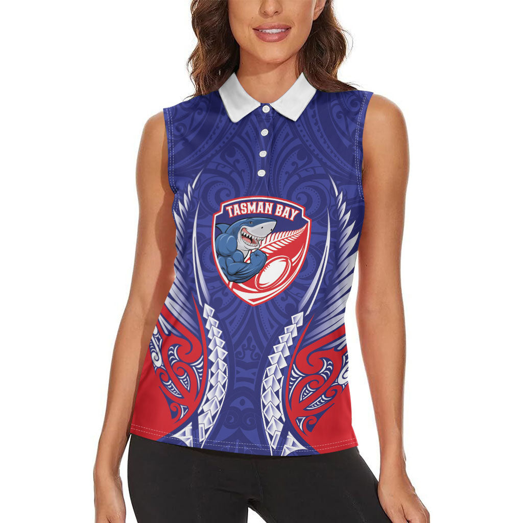 Tasman Bay 2026 Rugby Custom Women Sleeveless Polo Shirt NZ Maori Silver Fern LT14 - Polynesian Pride