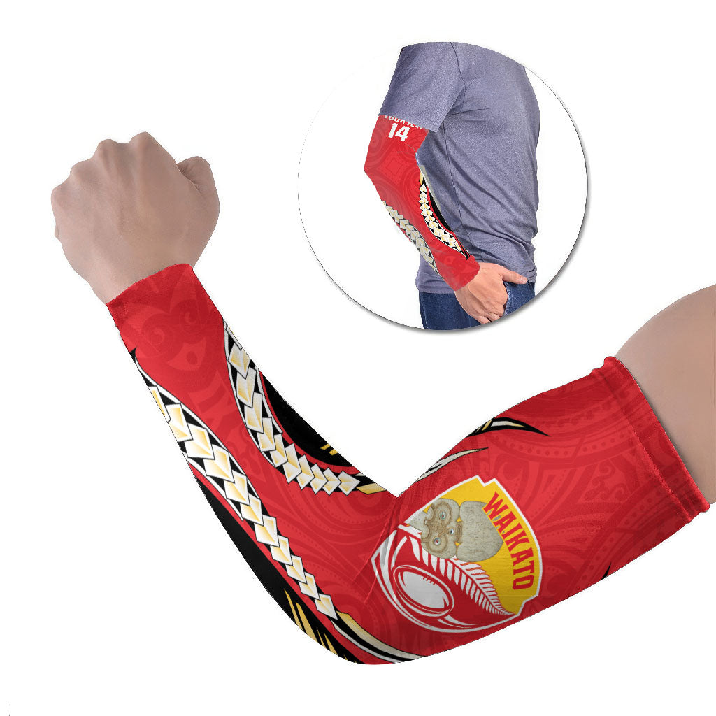Waikato 2026 Rugby Custom Arm Sleeves NZ Maori Silver Fern LT14 Set of 2 Red - Polynesian Pride