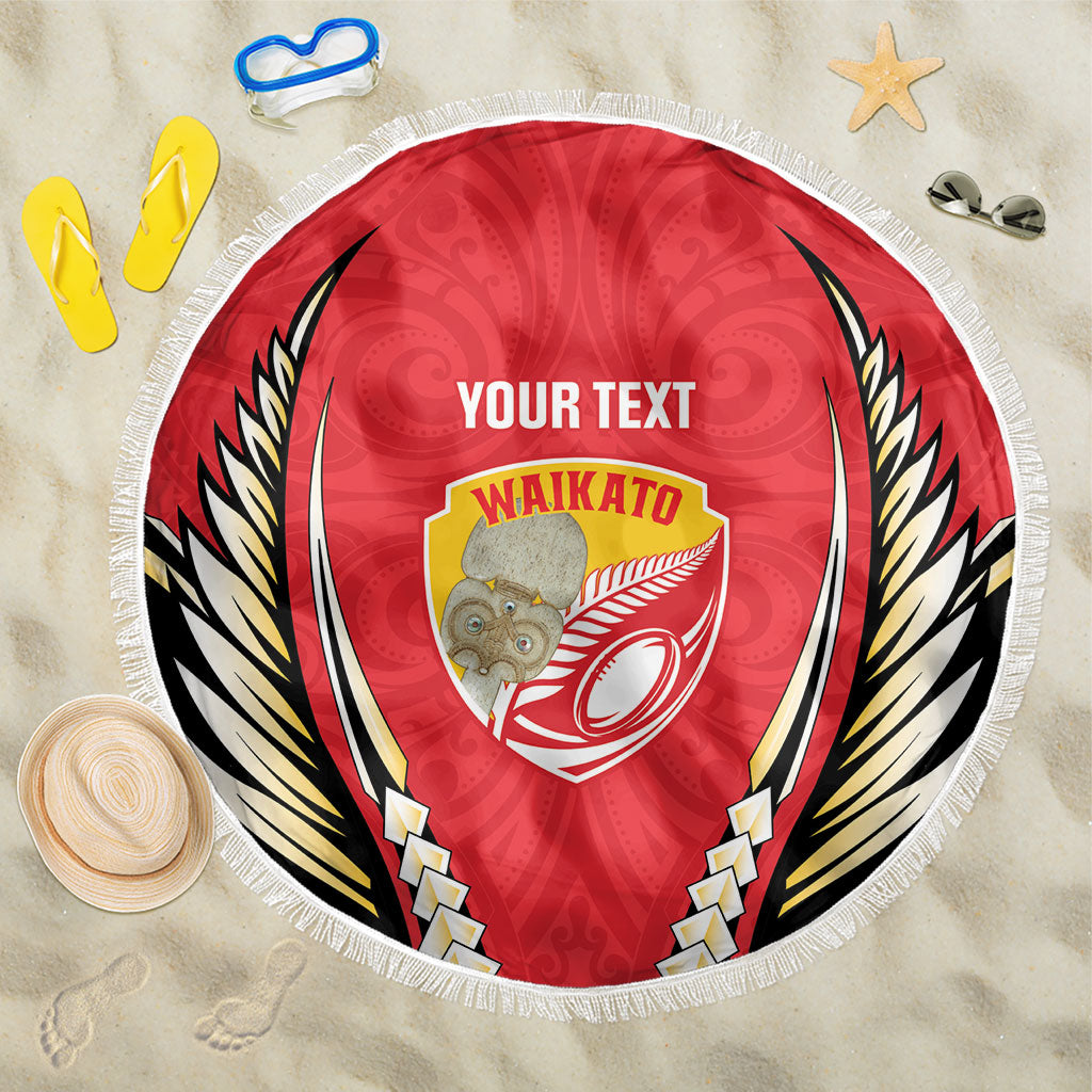 Waikato 2026 Rugby Custom Beach Blanket NZ Maori Silver Fern LT14 One Size 150cm Red - Polynesian Pride